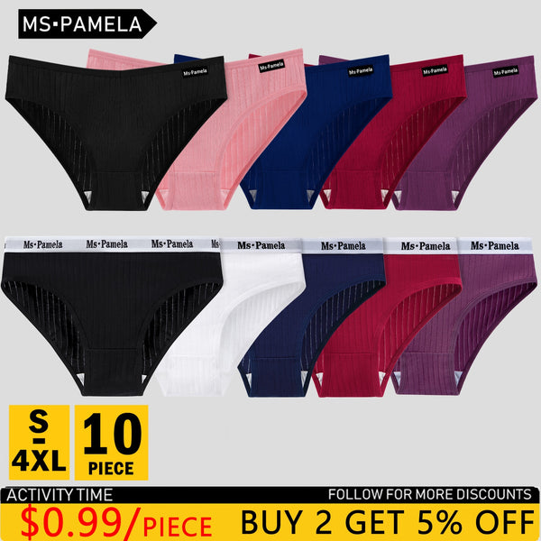 10PCS/Set Women&#39;s Underwear Cotton Panty Sexy Panties Female Underpants Solid Color Panty Intimates Women Lingerie S-4XL