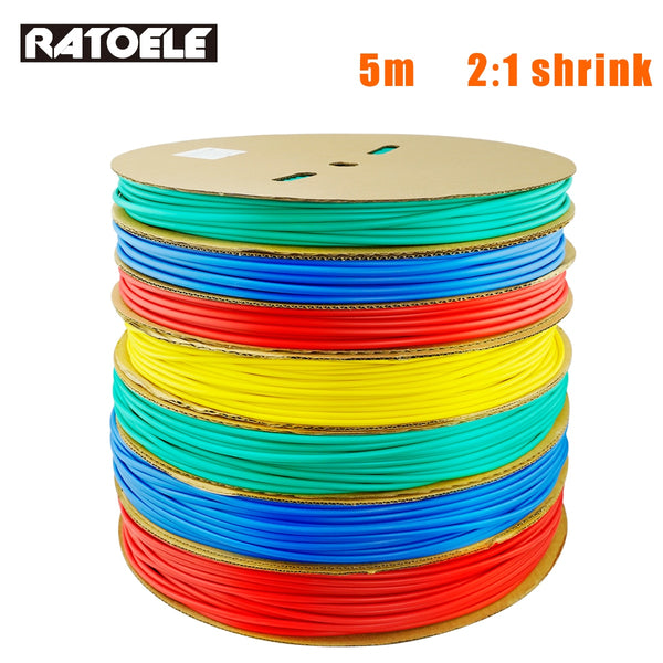 5 Meter 2:1 Black Red Green Blue Yellow 1 2 3 4 5 6mm Diameter Heatshrink Tubing Tube Sleeving Wrap Wire DIY Connector Repair