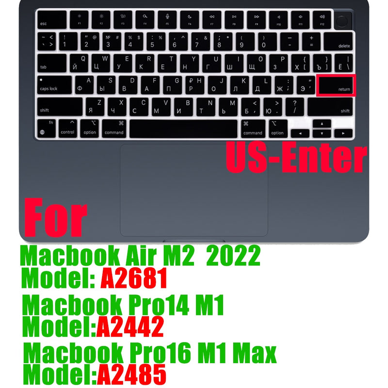 Russian silicone Keyboard Cover Protector for Macbook air13/12 /15/16pro touchbar A1706/A1466A1708/A1990/A1398/A2289/A1932/A2141
