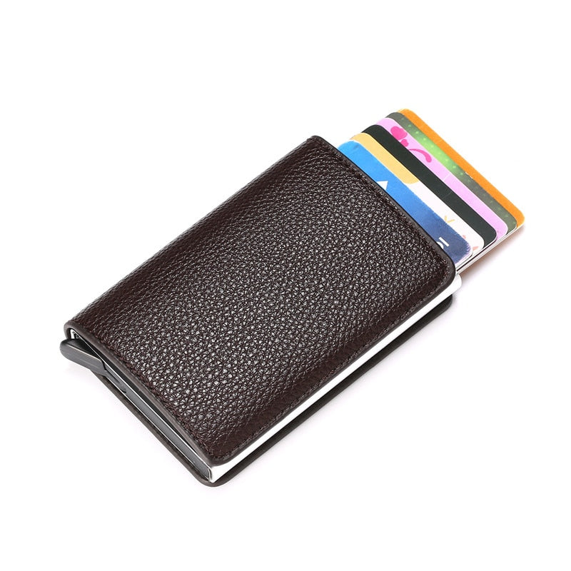 Custom Name Business Bank Credit Card Holder Men Wallet Coin Leather Wallet RFID Aluminium Box CardHolder with Money Clips Purse