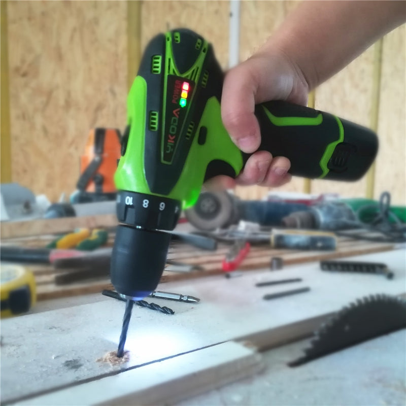 YIKODA 12V 16.8V 21V 25V Electric Screwdriver Cordless Drill Rechargeable Lithium Battery Mini Wireless Power Driver Tools