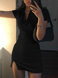 Hugcitar 2021 Short Sleeve Slit Sexy Mini Dress Summer Women Fashion Streetwear Outfits Cute Solid Y2K Party Clothing