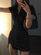 Hugcitar 2021 Short Sleeve Slit Sexy Mini Dress Summer Women Fashion Streetwear Outfits Cute Solid Y2K Party Clothing