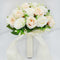 Holding Flowers Artificial Natural Rose Wedding Bouquet with Silk Satin Ribbon Pink White Champagne Bridesmaid Bridal Party