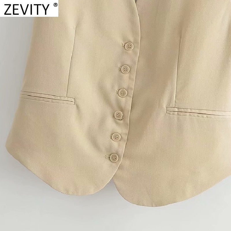 Zevity 2021 Women Fashion Single Breasted Sleeveless Slim Vest Jacket Ladies Business Casual WaistCoat Chic Poplular Tops CT707