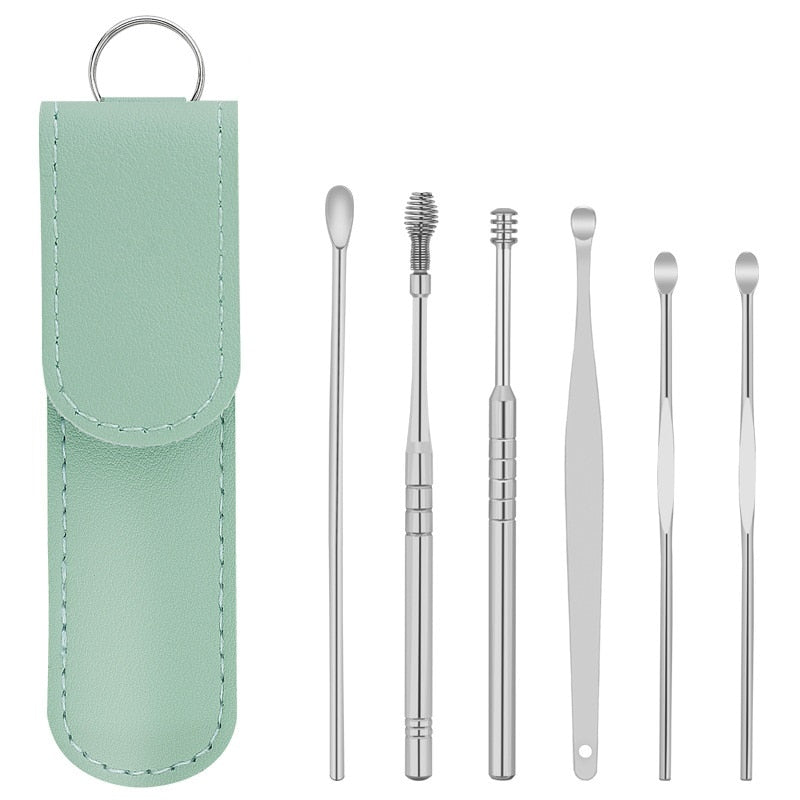 6Pcs/set Ear Wax Pickers Stainless Steel Earpick Wax Remover piercing kit  earwax Curette  Spoon Care Ear Clean Toolear cleaner