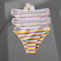 FINETOO 3Pcs/Set Colorful Stripes Panties Women&#39;s Cotton Briefs M-XL Low-Rise Rainbow Underwear Ladies Underpants Girls Panties
