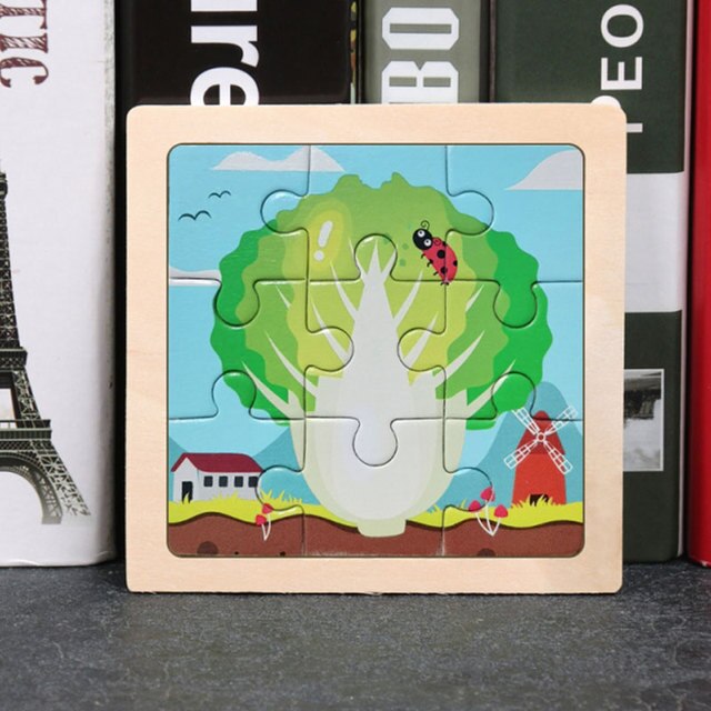 11X11CM Kids Wooden Puzzle Toy Vehicle Animal Jigsaw Cartoon Animal Traffic Tangram Toys Educational Toys Puzzles for Kids Gifts