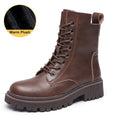 HOPUS Women&#39;s Boots High Quality Retro British Style Leather Shoes For Women 2022 New Short Boots Square Heel Platform Shoes