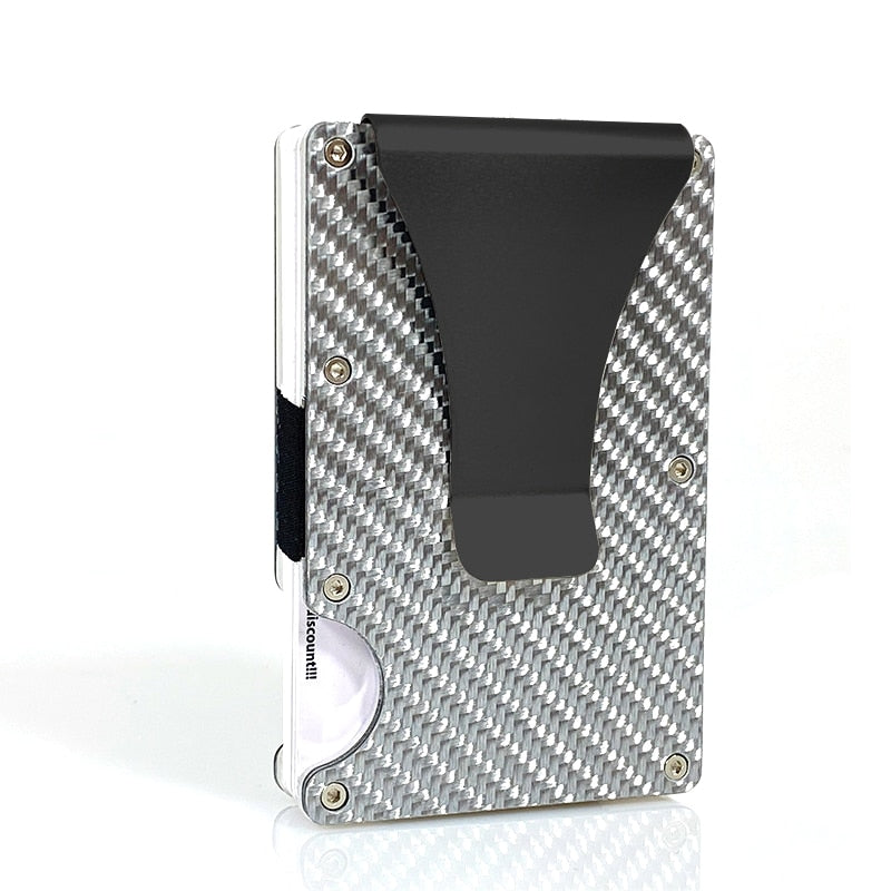 DIENQI Carbon Fiber Card Holder Mini Slim Wallet Men Aluminum Metal RFID Magic Wallet Small Thin Male Purses Money Bag Vallet