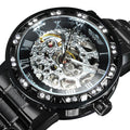 WINNER Transparent Skeleton Watch for Men Mechanical Wristwatches Diamond Watches Mens Luxury Stainless Steel Strap Unisex Clock