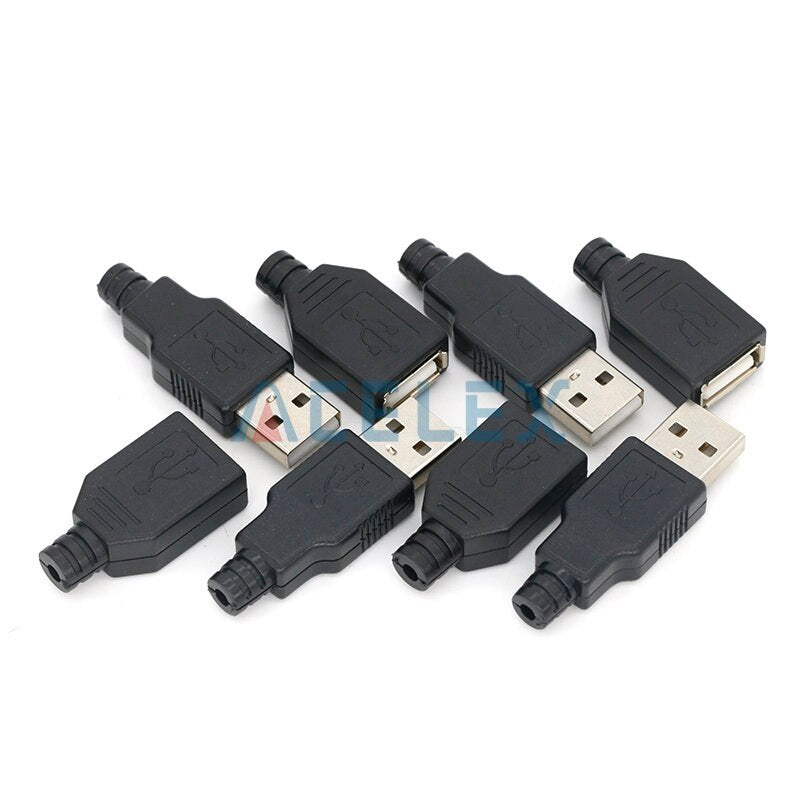 10pcs Type A Male Female USB 4 Pin Plug Socket Connector With Black Plastic Cover Type-A DIY Kits