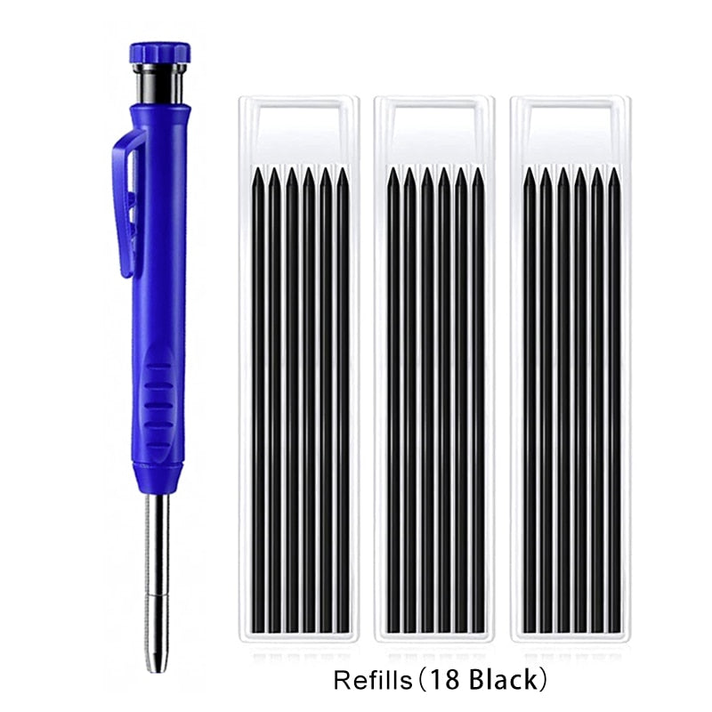 Solid Carpenter Pencil with Refill Leads and Built-in Sharpener for Deep Hole Mechanical Pencil Marker Marking Woodworking Tools