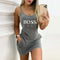Sexy Straps Dress Women Summer Fashion Letter Print Pocket O Neck Sleeveless Party Dress Casual Slim Backless Ladies Mini Dress
