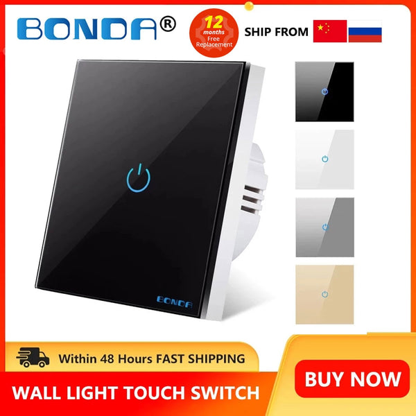 Light Touch Switch Sensor EU Standard Tempered Crystal Glass Panel 4 Color Power 1/2/3 Gang 1 Way 220V Wall Lamp Switches On Off
