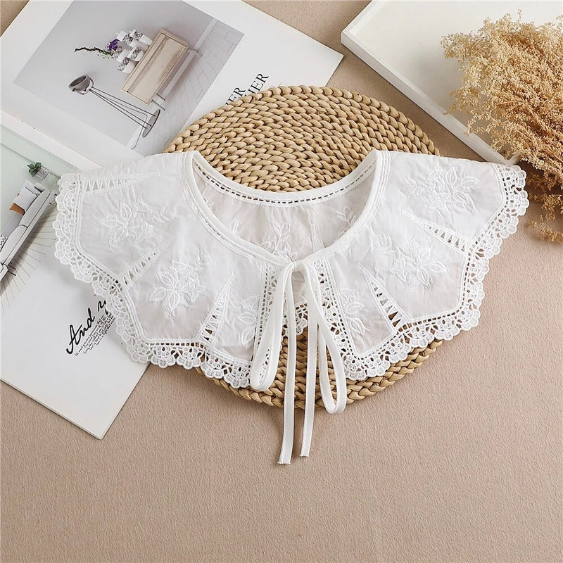 Linbaiway 2022 Lace Chiffon Doll Fake Collar Ladies Shawl Wrap Removable Detachable Embroidered False Collar Clothes Accessory