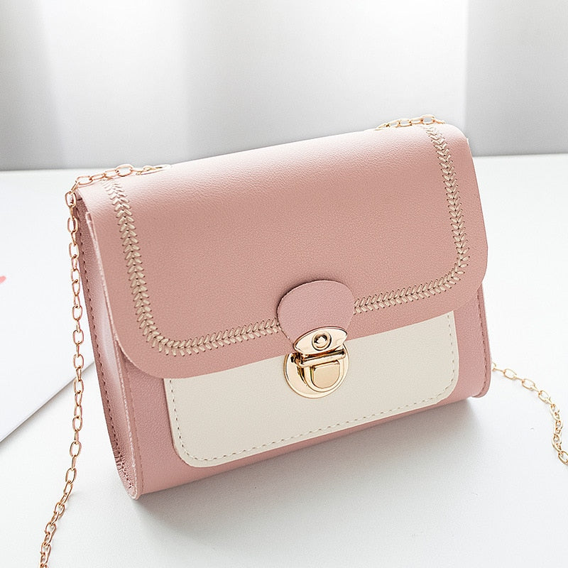 Stitching Women Summer Shoulder Crossbody Bag Chain PU Leather Ladies Messenger Bag Female Small Square Bag Clutch Bags Handbags