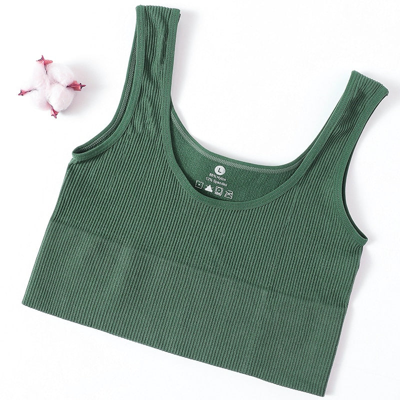 Women Tops Seamless Bralette Tank Top Female Crop Tops Cami Underwear Scoop Neck Ribbed Basic Tee Sexy Lingerie U Back Camisole