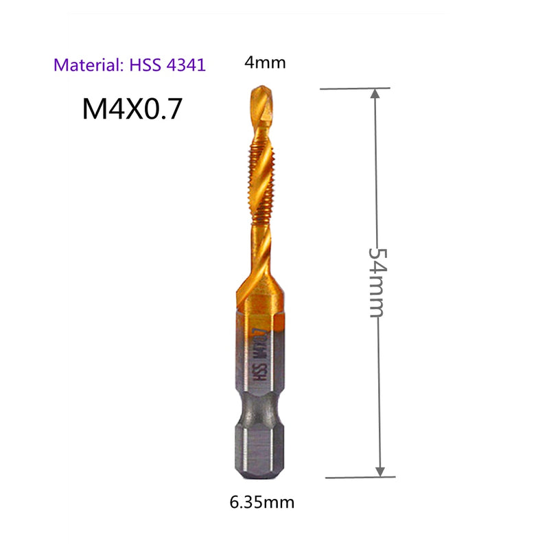 1-6pc M3 M4 M5 M6 M8 M10 Tap Drill Bits 1/4 Hex Shank Machine Hand Taps Titanium Coated HSS Drilling Tap Bits Thread Screw Tools