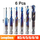 6Pcs M3-M10 Hex Shank Titanium Plated HSS Screw Thread Metric Tap Drill Bits Screw Machine Compound Thread Hand Tools