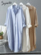 Syiwidii White Shirt Dress for Women Linen Cotton Clothing 2022 Spring Summer Casual Vintage Oversized Pure Long Midi Dresses