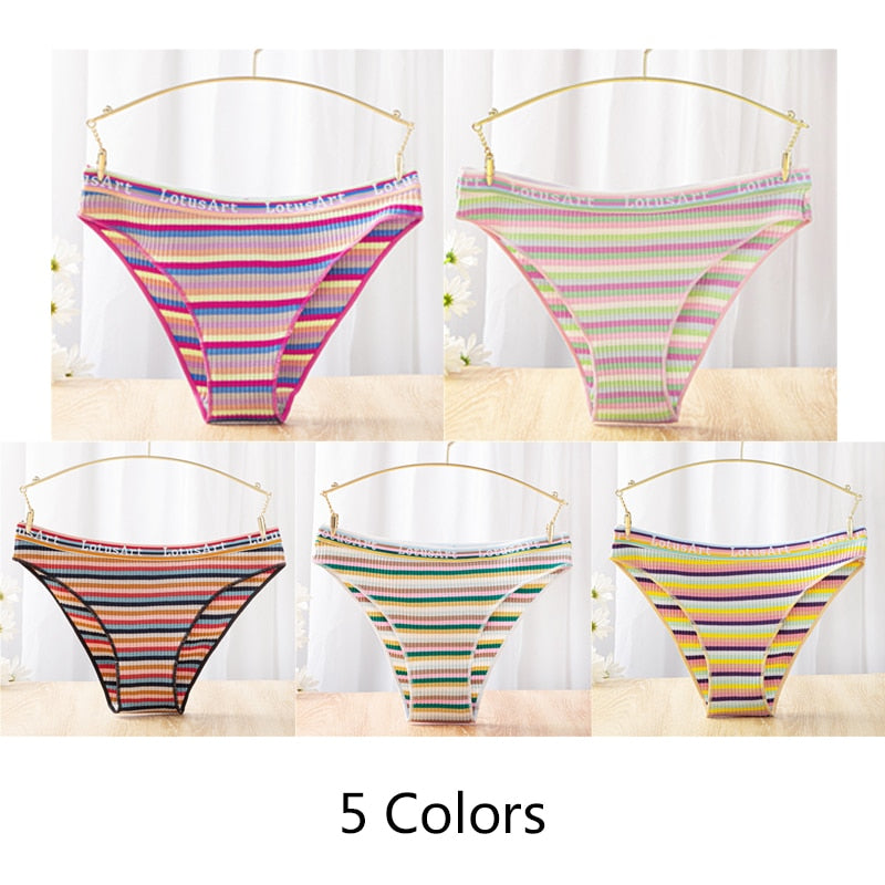 FINETOO 3Pcs/Set Colorful Stripes Panties Women&