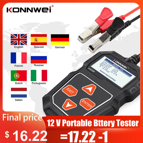 KONNWEI KW208 Car Battery Tester 12V 100 to 2000CCA  Cranking Charging Circut Tester Battery Analyzer  12 Volts Battery Tools