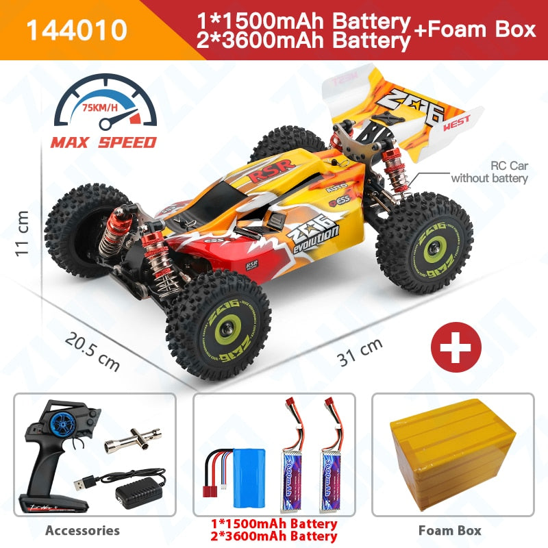 WLtoys 144010 144001 75KM/H 2.4G RC Car Brushless 4WD Electric High Speed Off-Road Remote Control Drift Toys for Children Racing
