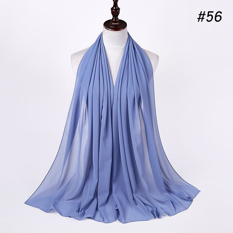 Hijab Scarf 72*175cm Plain Chiffon Scarves For Women Muslim Fasion Islam Clothing Headscarves Shawl For Ladies Headwrap Ramadan
