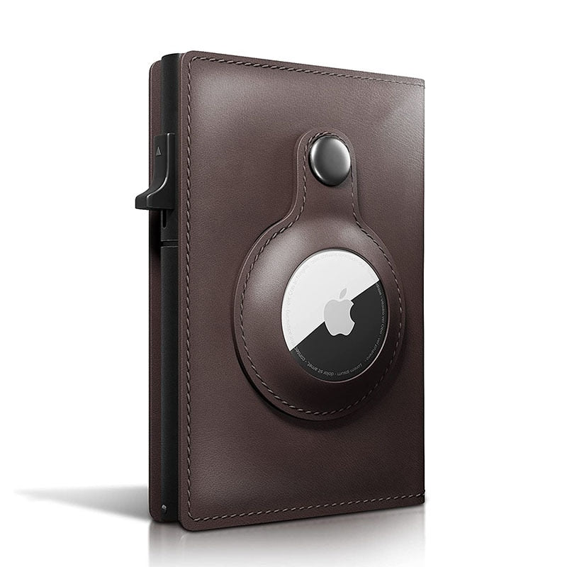 Smart Air Tag Wallet with RFID Slim Design Premium Crazy Horse Leather Pop Up Credit Card Holder Does Not Include Air Tag