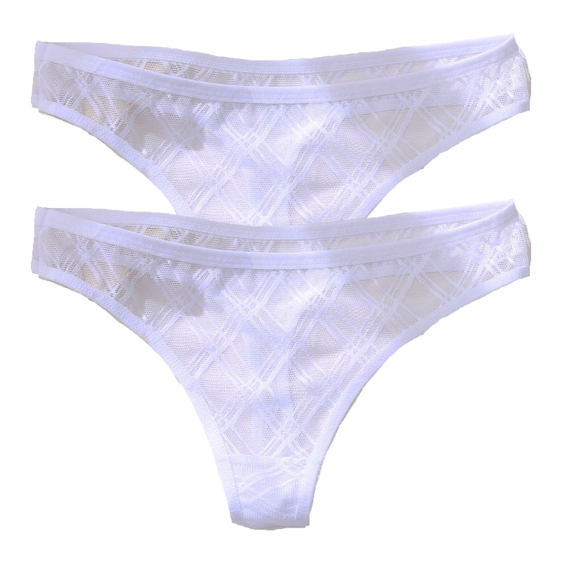 2PCS/Set Lace Sexy G-String Thongs Transparent Women&