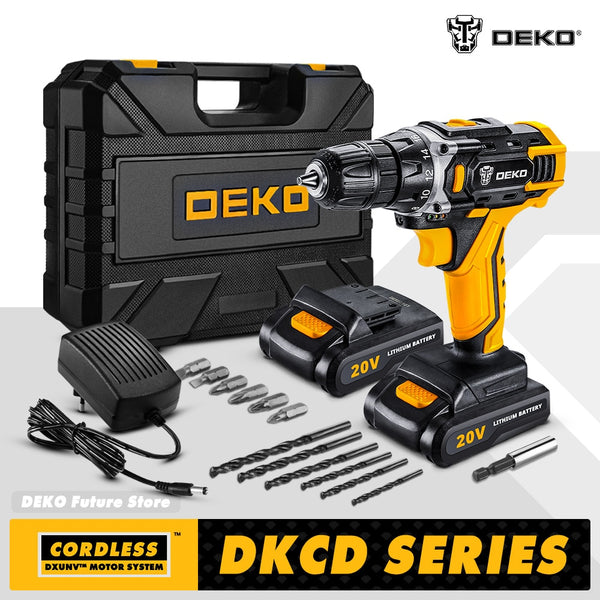 DEKO 12V 16V 20V Cordless Drill Electric Screwdriver Mini Wireless Power Driver Lithium-Ion Battery Home DIY 18+1TorqueSettings