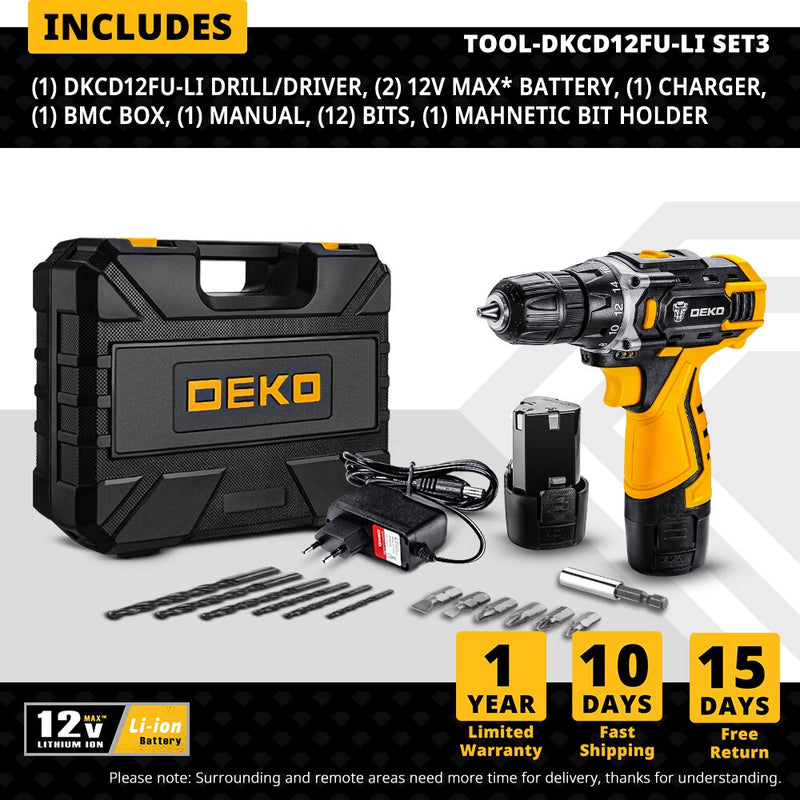 DEKO 12/16/20V MAX CORDLESS DRILL ELECTRIC SCREWDRIVER CHARGEABLE LITHIUM BATTERY POWER TOOLS FOR HOME DIY (DKCD SERIES)