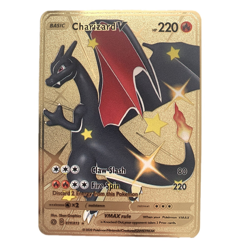 Newest Pokemon Vmax V GX EX Shiny Gold Metal Card PV French Game Tag Team Fighting Ordering Series Child Christmas Gift