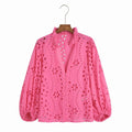 Embroidery Women Blouse Summer 2022 New Fashion Long Sleeve Female Smock Shirt Top Clothing Wears