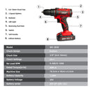 WOSAI New 20V Cordless Drill Electric Screwdriver Mini Wireless Power Driver DC Lithium-Ion Battery 3/8-Inch 2 Speed Power Tools