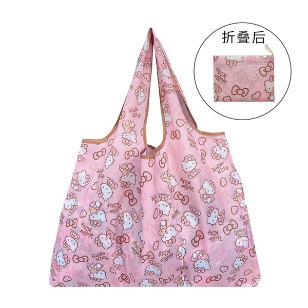 Sanrio Hello Kitty Small Folding Shopping Bag Melody Polyester Eco Bag Cartoon Shoulder Bag Handbag