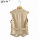 Zevity 2021 Women Fashion Single Breasted Sleeveless Slim Vest Jacket Ladies Business Casual WaistCoat Chic Poplular Tops CT707