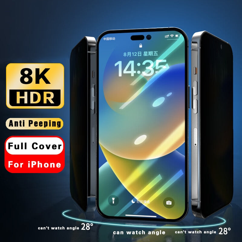 8K HD Full Cover Tempered Glass For iPhone 14 13 12 11 Pro Max Anti Peeping Screen Protector For iPhone XR X XS 14 Plus Glass
