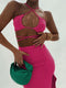Cryptographic Bandage Cut Out Sexy Halter Neck Top and Skirts Set Gathered Elegant Club 2022 Summer Outfits Split Two Piece Set