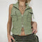 Sweetown Pockets Cargo Jacket Vest Female Stitching Shirring Drawstring Y2K Waistcoat Zip Up Casual Streetwear Corset Tanks