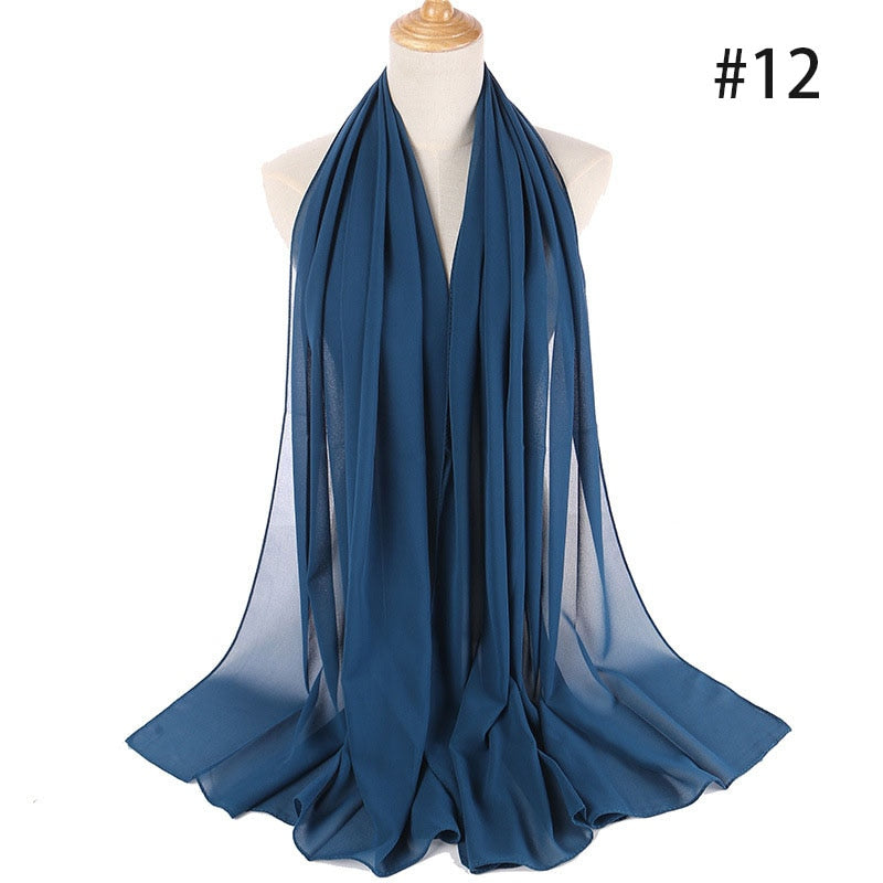 Hijab Scarf 72*175cm Plain Chiffon Scarves For Women Muslim Fasion Islam Clothing Headscarves Shawl For Ladies Headwrap Ramadan