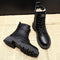 Pofulove Winter Boots Women Shoes Black Leather Boots Fur Ankle Booties Velvet Plush Warm Platform Shoes Fashion Designer Botas