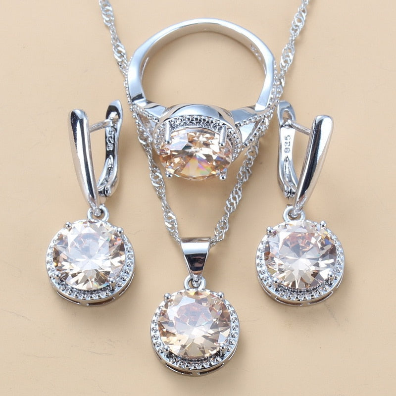 2022 Sell Well Wedding 925 Mark Jewelry Sets Black Zircon Dangle Earrings And Necklace Ring 3 Piece Set women Trendy Costume