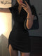 Hugcitar 2021 Short Sleeve Slit Sexy Mini Dress Summer Women Fashion Streetwear Outfits Cute Solid Y2K Party Clothing