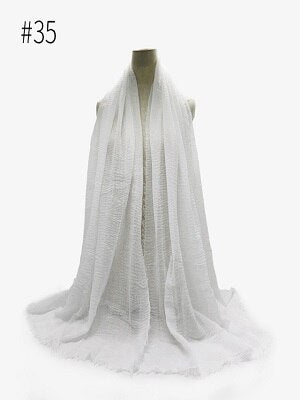 Pleated Plain Hijab Scarf Muslim Women Cotton Crinkle Headband Veil Scarves 2021 Fashion Islamic Headscarf Head Wraps Turban