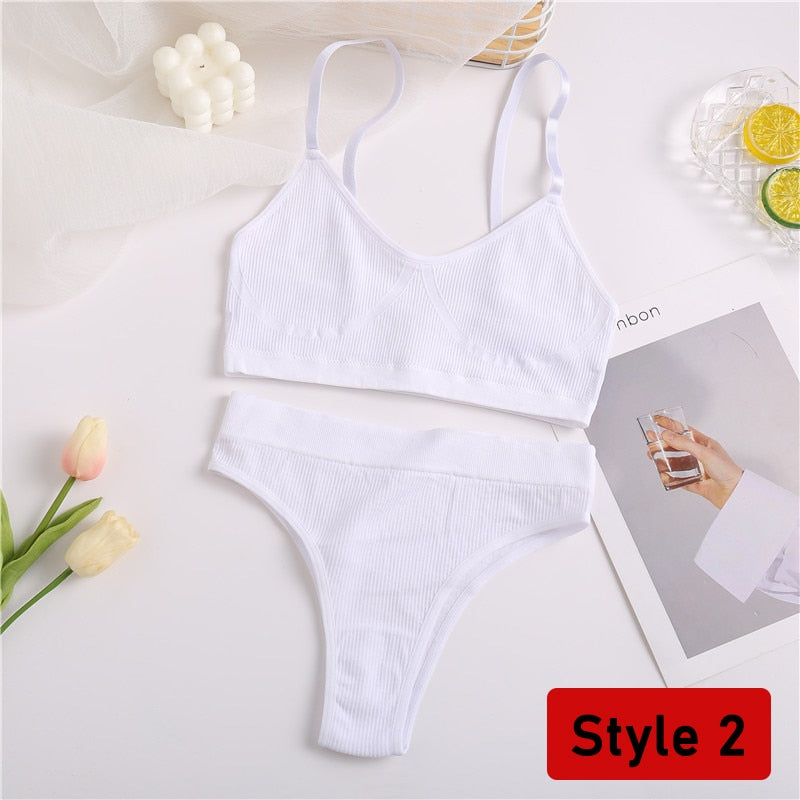 2PCS/Set Women Seamless Bra Panties Set Sexy Stretch Sport Bra Thong Briefs Style Panty Bralette Crop Top Intimates Lingerie Set