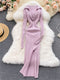 SINGREINY Women Korean Knitted Dress Long Sleeve V Neck Elastic Slim Pencil Dresses 2021 Autumn Sexy Bodycon Split Sweater Dress