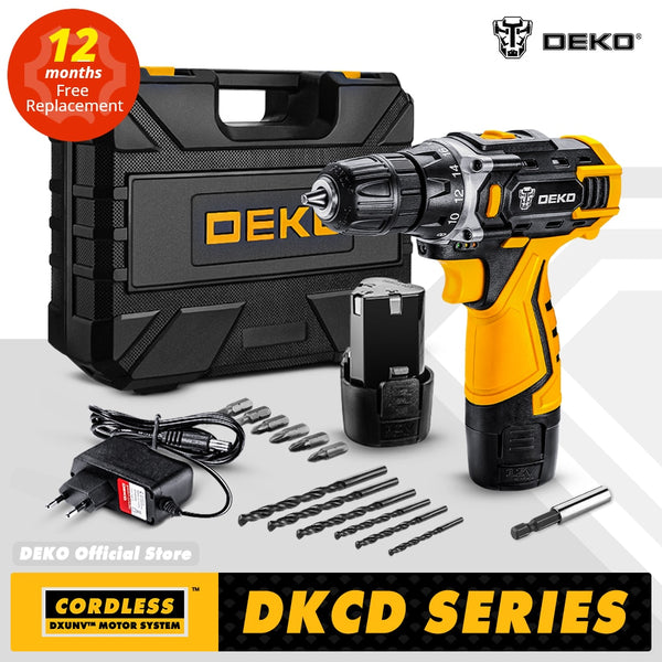 DEKO DKCD Series Compact Cordless Drill Electric Screwdriver Rechargeable Driver DC Lithium-Ion Battery Charged Power Tools