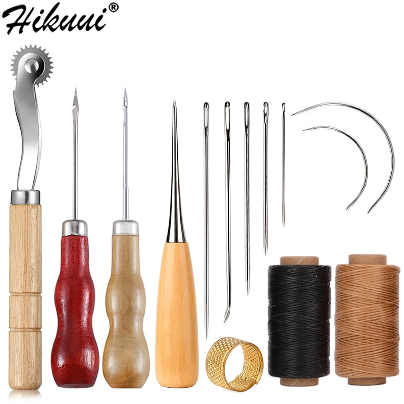 Leather Craft Sewing Kit Waxed Thread Hand Quilting Needles Sewing Awl for Beginner Leather Upholstery Repair, Stitching, Sewing
